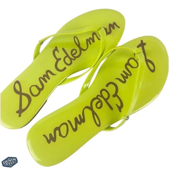 Sam Edelman Neon Yellow Flip Flop Sandals Thong Flat Slides Size 10 Bold Logo - Picture 9 of 11